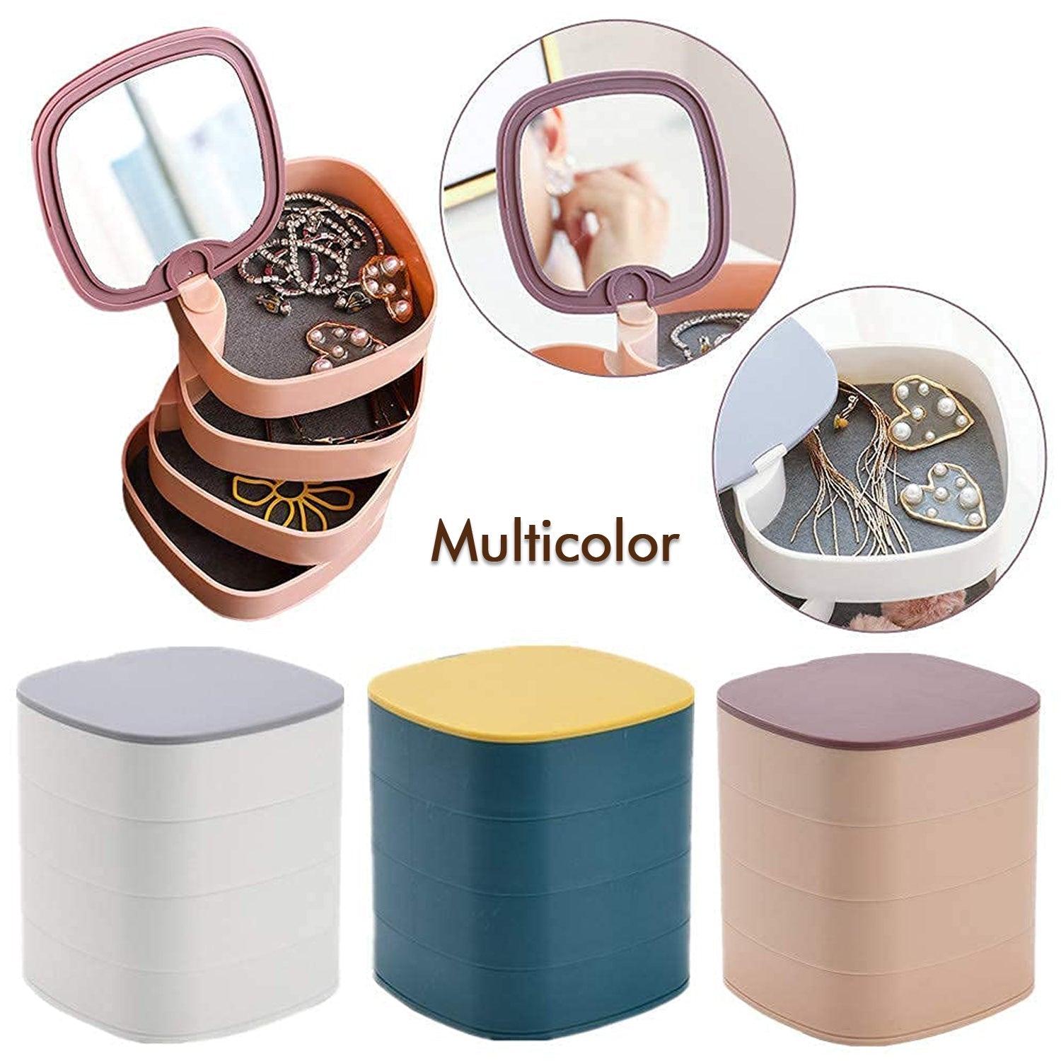 Inside view of 4-layer jewelry organizer with compartments Inside view of 4-layer jewelry organizer with compartments